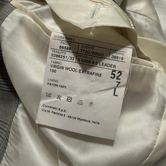 Corneliani Men's Extra Fine Virgin Wool Plaid Striped Grey Jacket Size 42L US - Picture 8 of 14